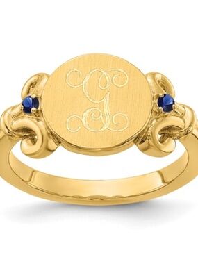 Stunning Custom 10k Yellow Gold Initial & Birthstone Signet Ring